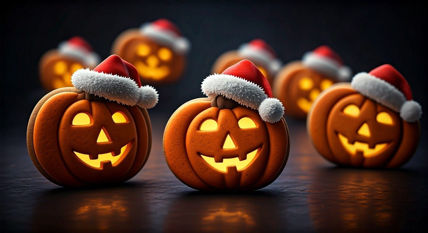 Festive Jack-o'-Lantern Cookies in Hyperrealistic Splash Art