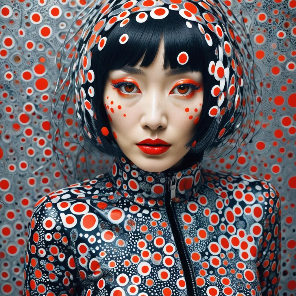 High Fashion Model in Yayoi Kusama Style