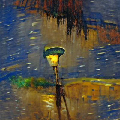 Impressionistic Streetlamp at Night in the Rain