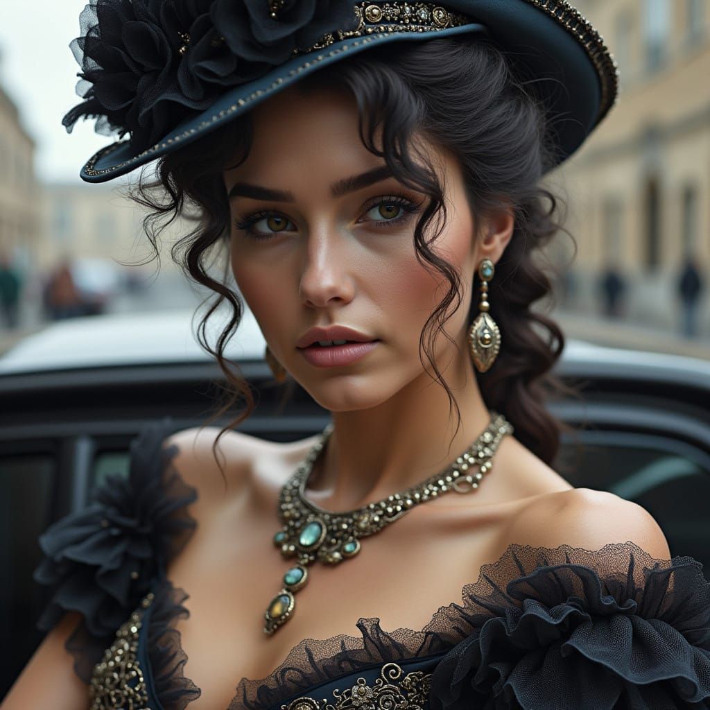 Glamorous Woman in Noir Art Style with a Touch of Mystique