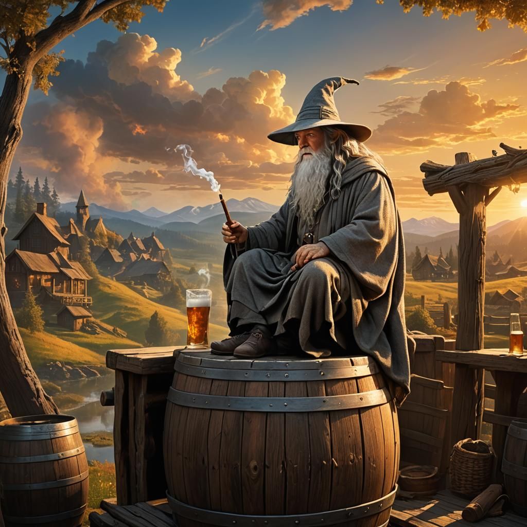 Gandalf Sunset: Vibrant Fantasy Art in Matte Painting Style