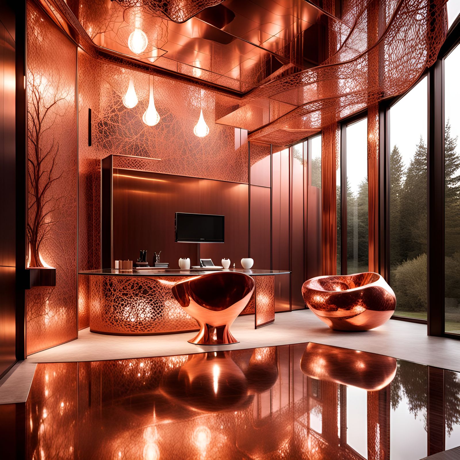 Intricate Copper Lace Home in the Woods