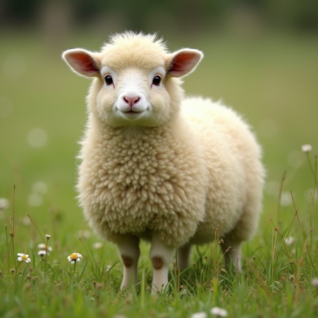 Fluffy Ewe in a Lush Green Meadow