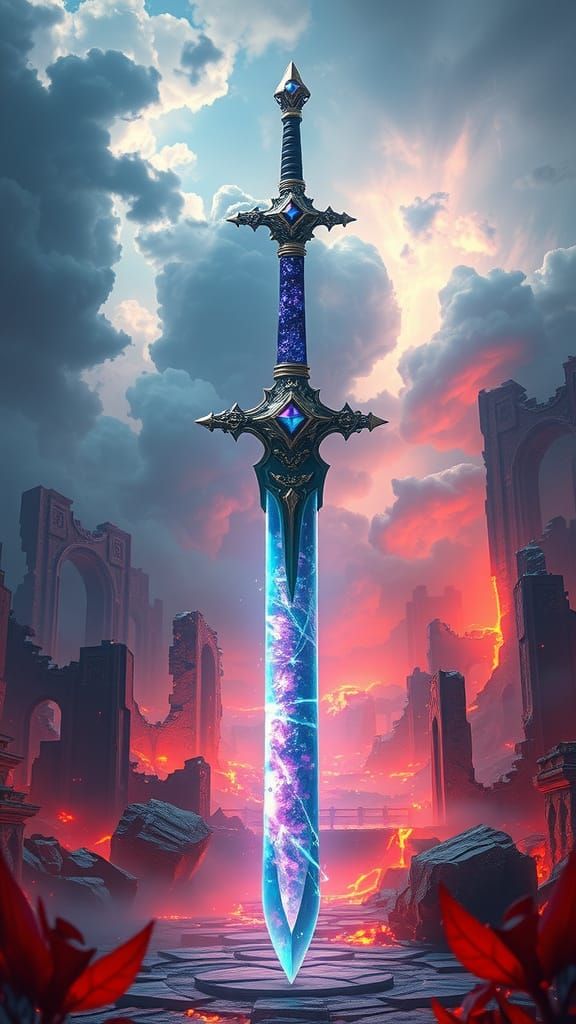 Ethereal Elemental Sword in Ancient Ruin Scenery