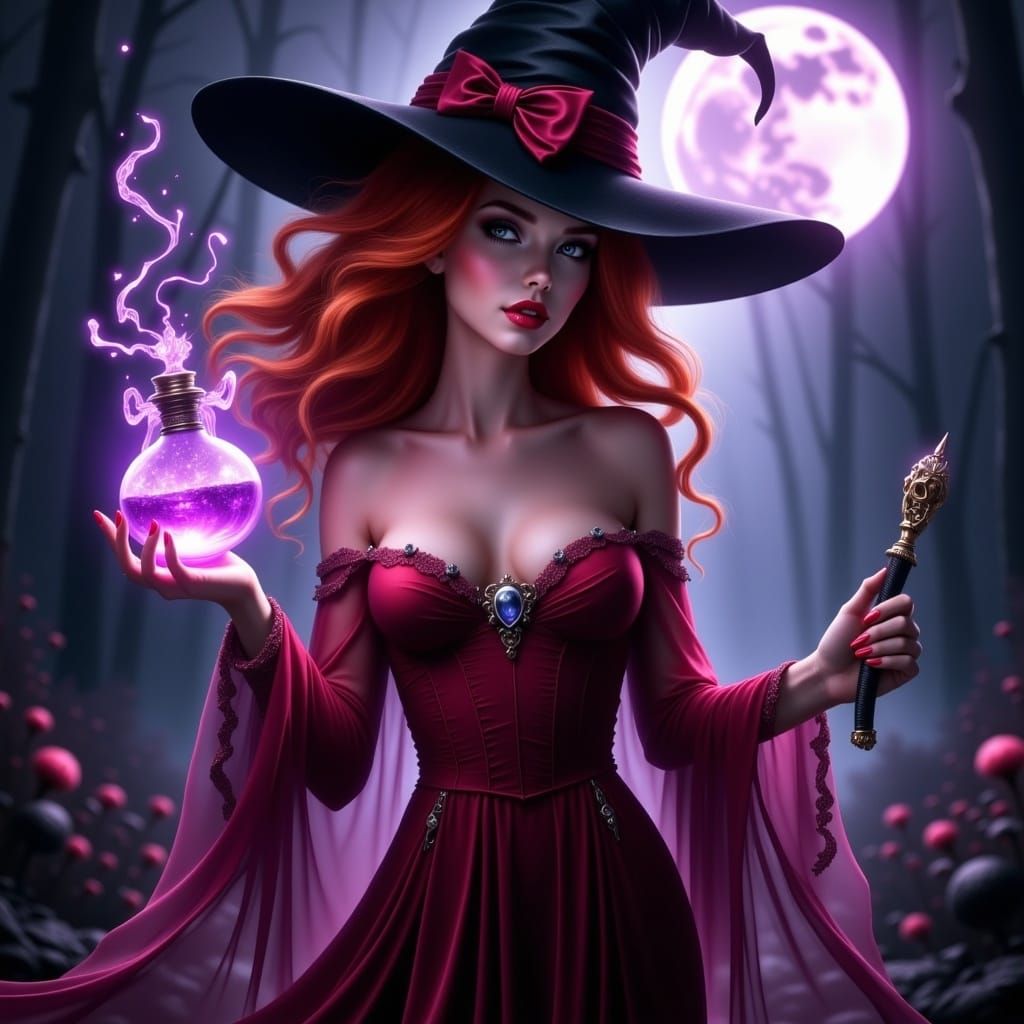Ravishing Sorceress with Magic Wand, Hyperreal Art