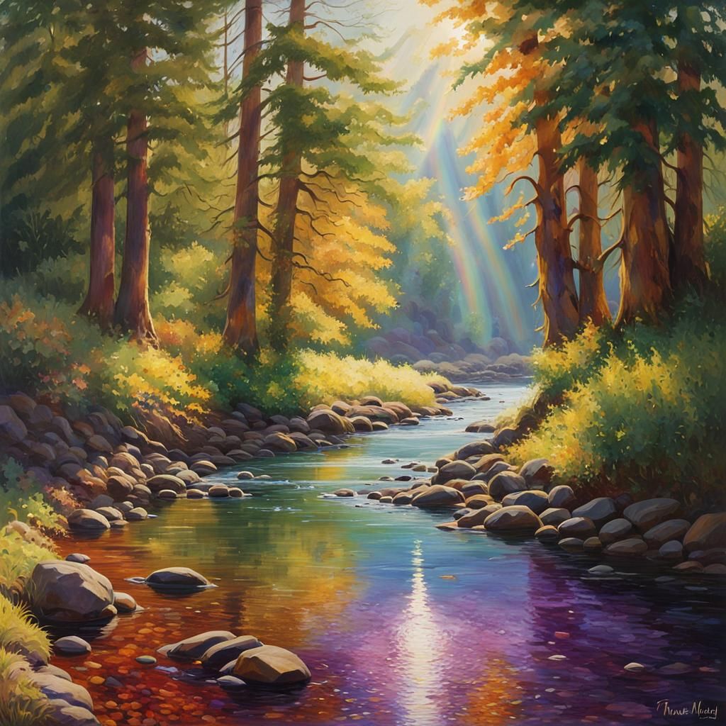 Sunlit Creek with Rainbow Trout, in Anime Art