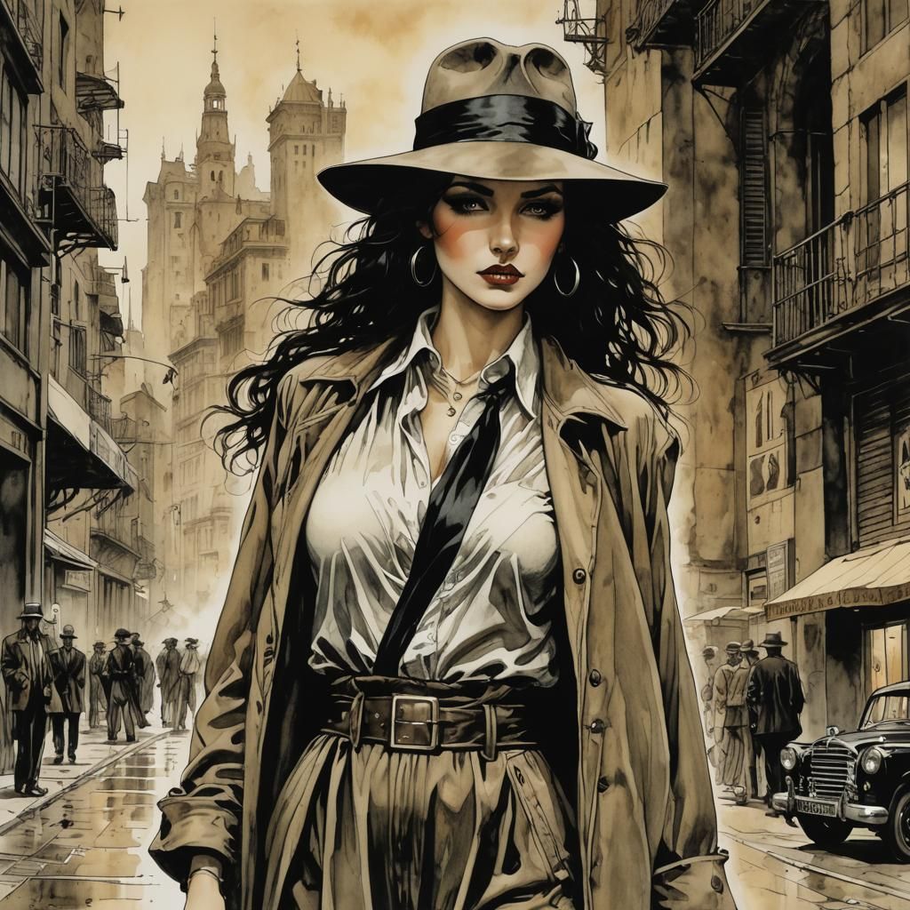 Noir Investigator in Abstract Comic Book Style