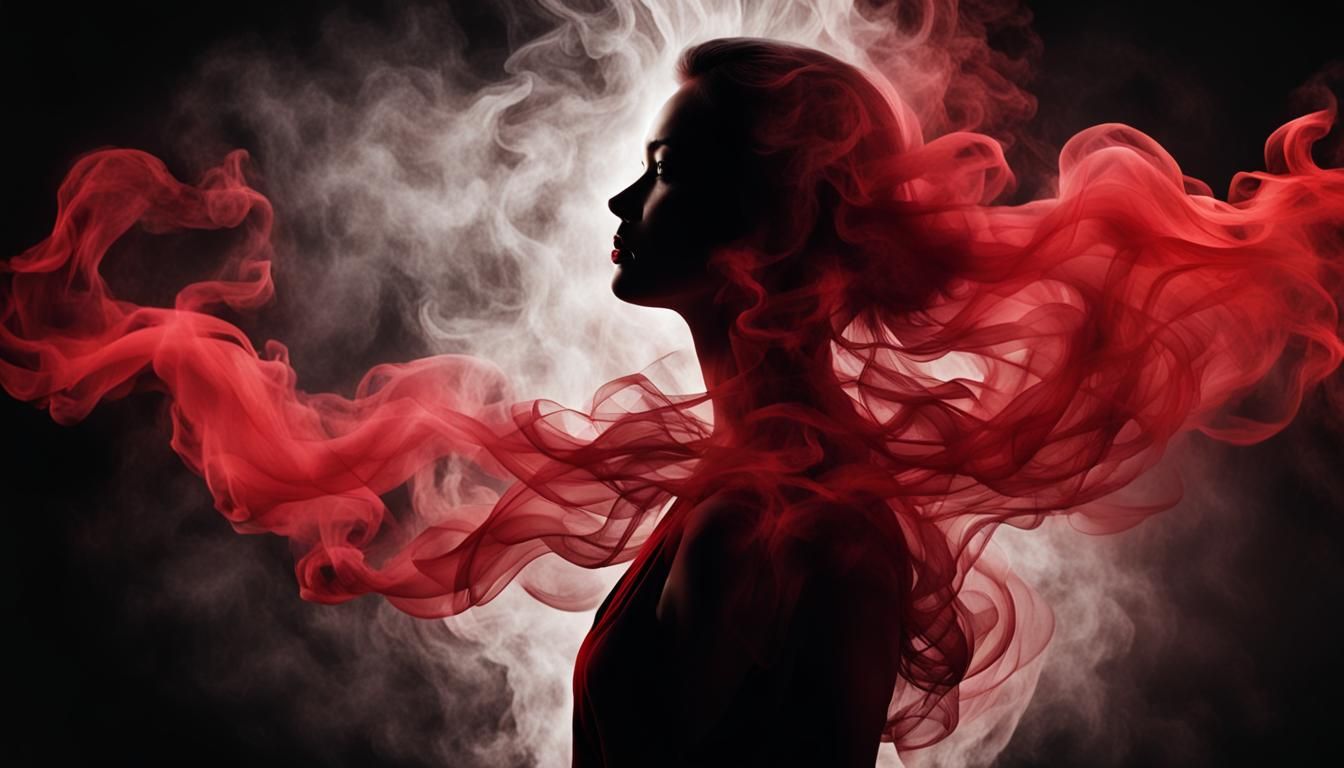 Fiery Silhouette: Woman Emerge From Smoke