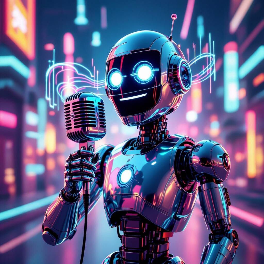 Retro Robot Sings Into Vintage Mic