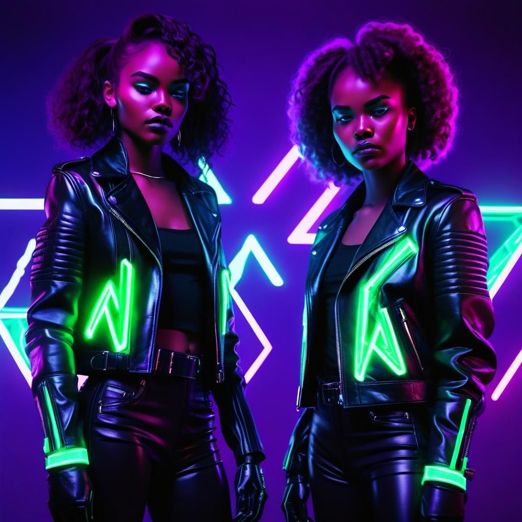 Synthwave Sisters Casting Spell with Neon Runes