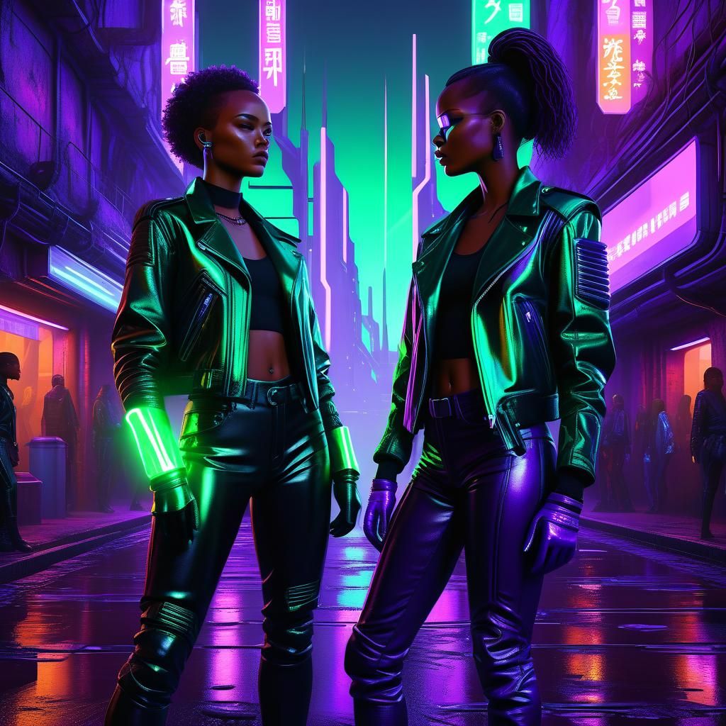 Stylish Sorceresses Casting Magic in Synthwave Illustration