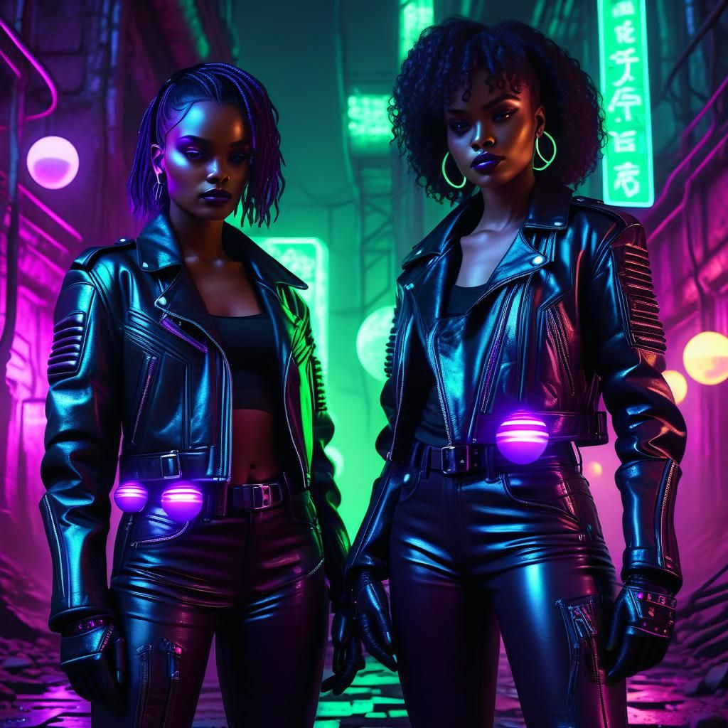 Cyberpunk Sorceresses Casting Spells in Neon Underground Cit...