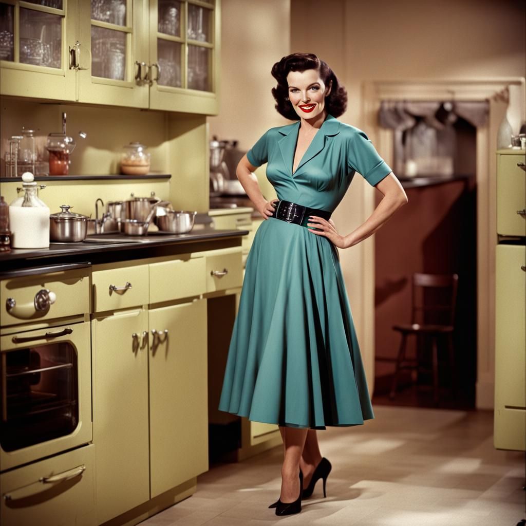 Retro Glamour: Woman in 1950s Kitchen