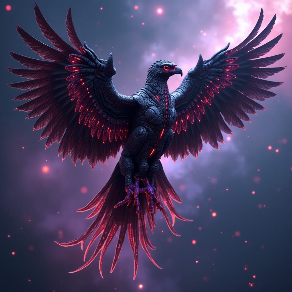 Cyberpunk Argentavis Takes Flight in Neon Dreamscape