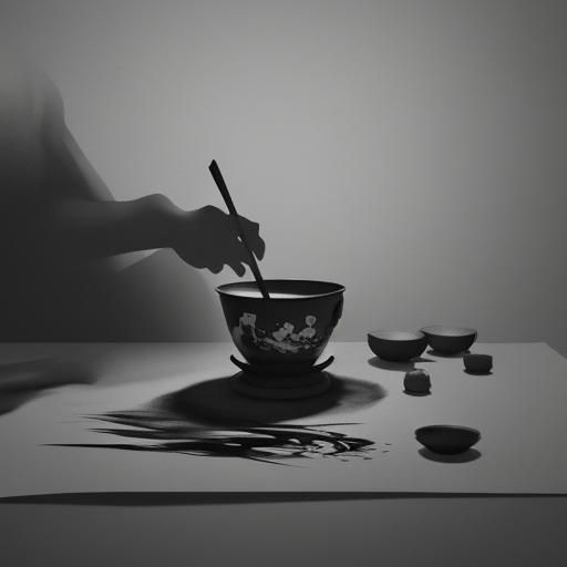 Cooking Scene in Chinese Ink Wash Painting Style