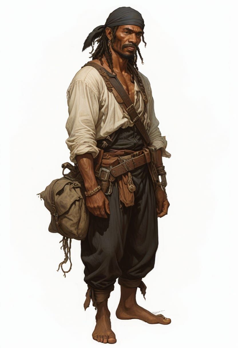 Barefoot Dockworker in the Caribbean, Heroic Fantasy Illustr...