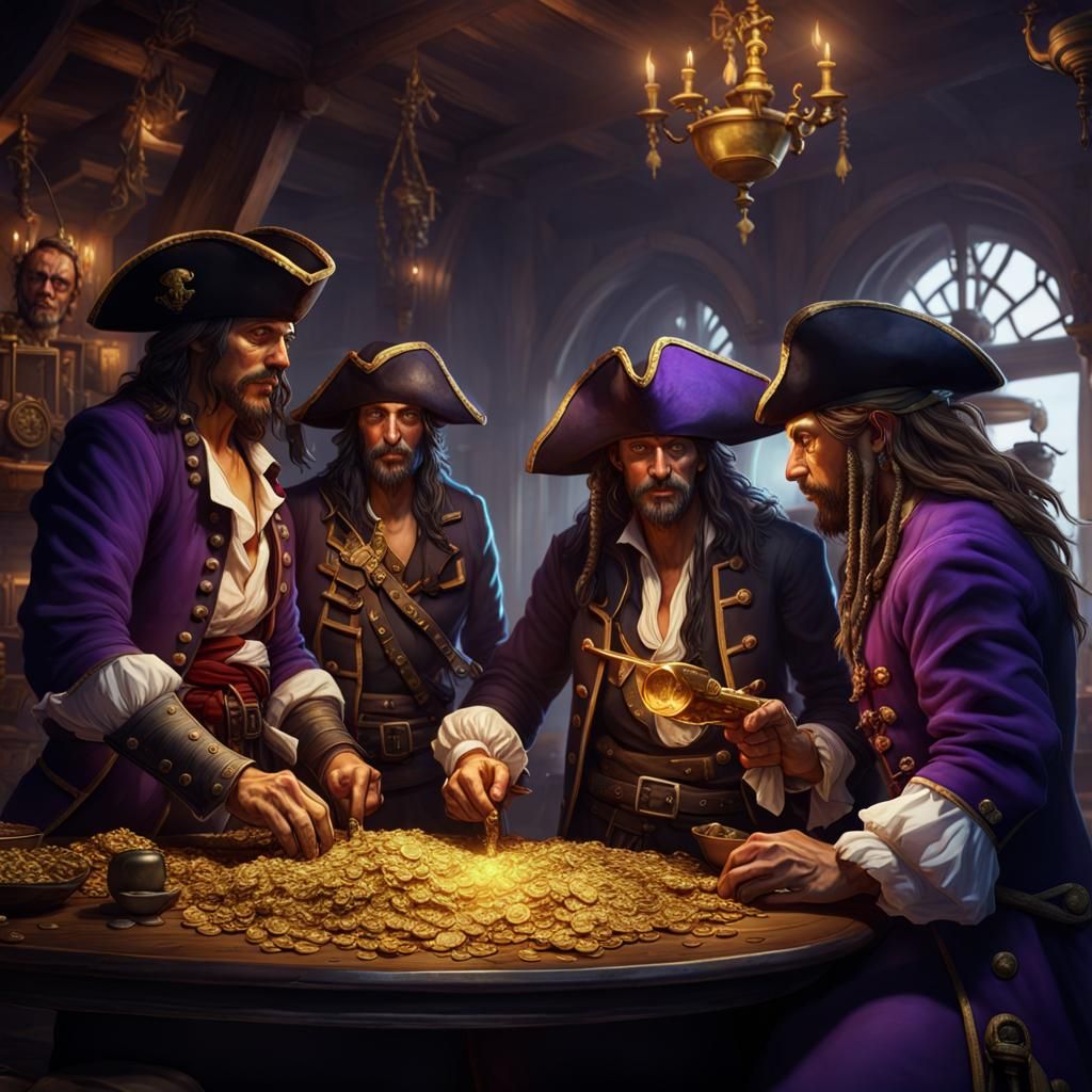 Pirate Captain Counting Gold: Dark Fantasy Concept Art