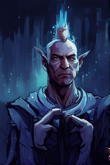 Half-Elf Sorcerer in Watercolor Style