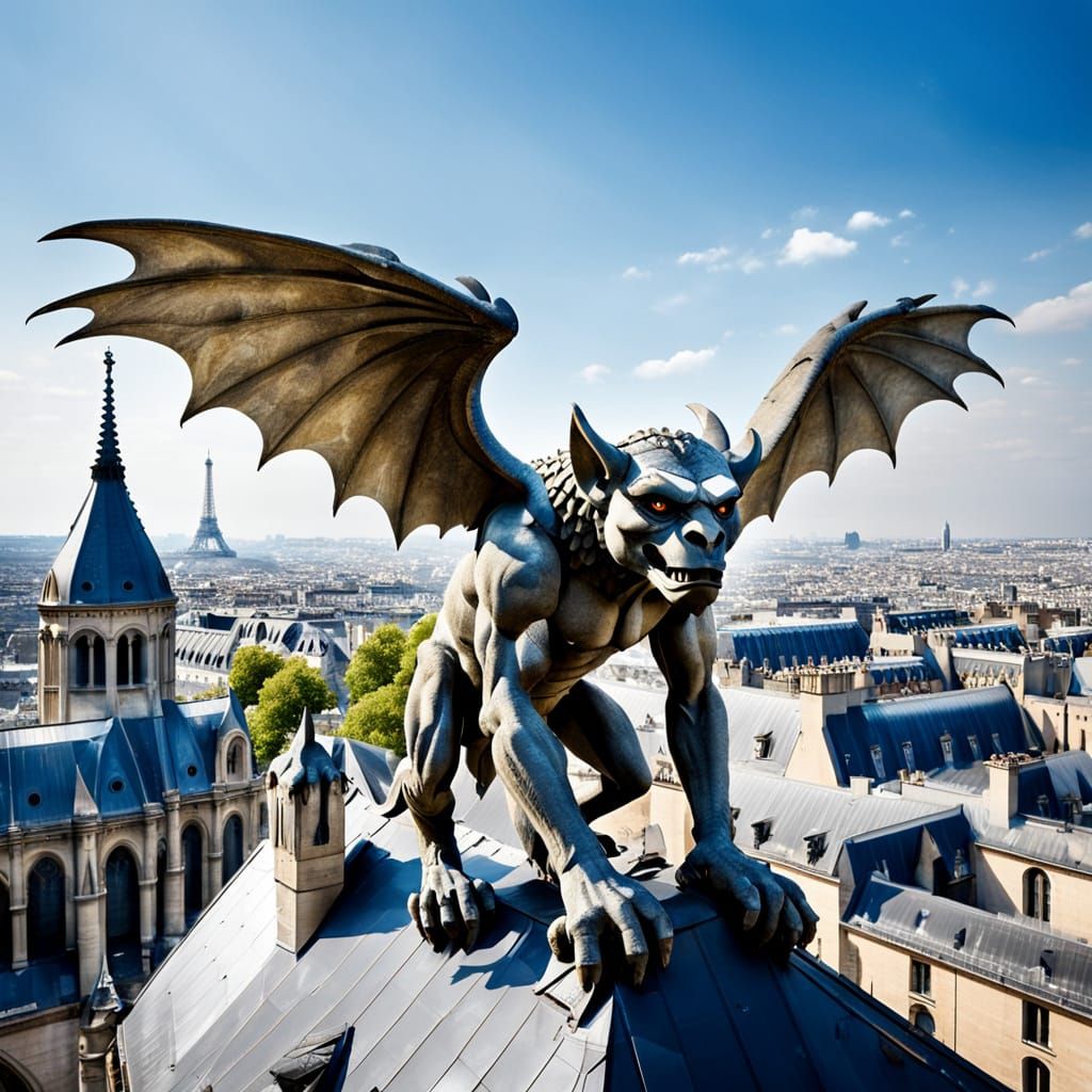 Gargoyle Soaring Over Notre Dame Cathedral