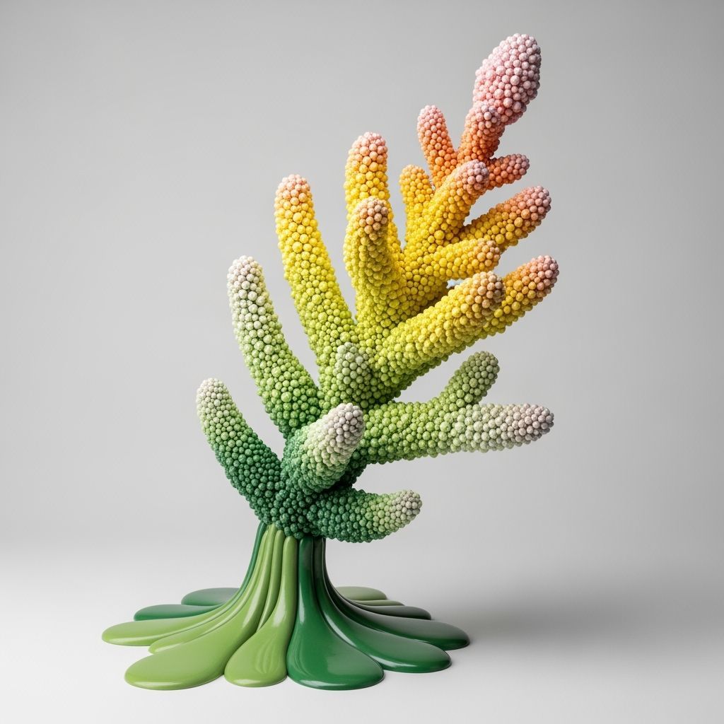 The primary form is a branching structure that erupts from a...