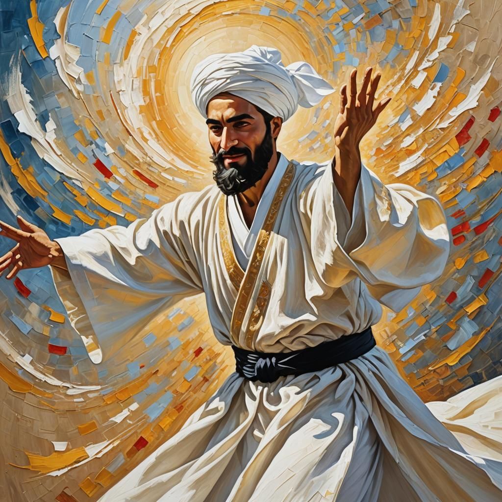 Whirling Dervish in Neo-Impressionist Impasto Style