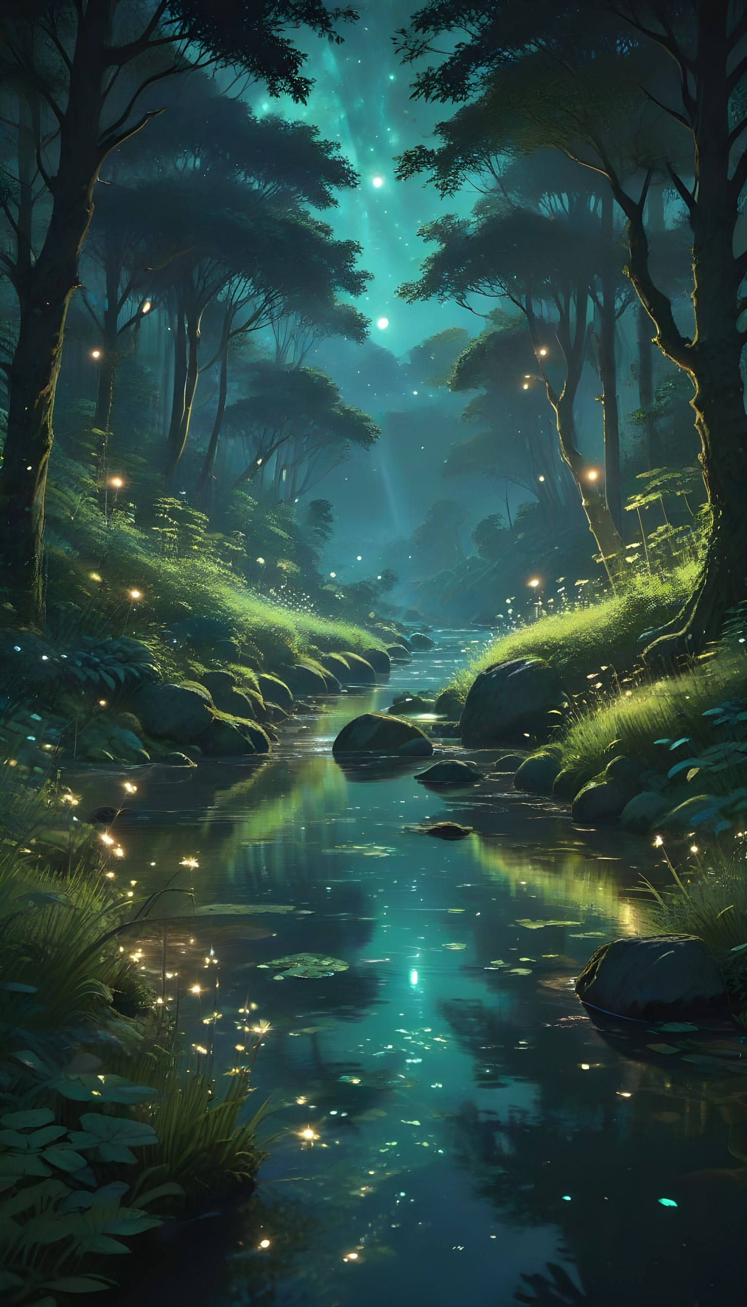 Serene Forest in Vibrant Digital Illustration
