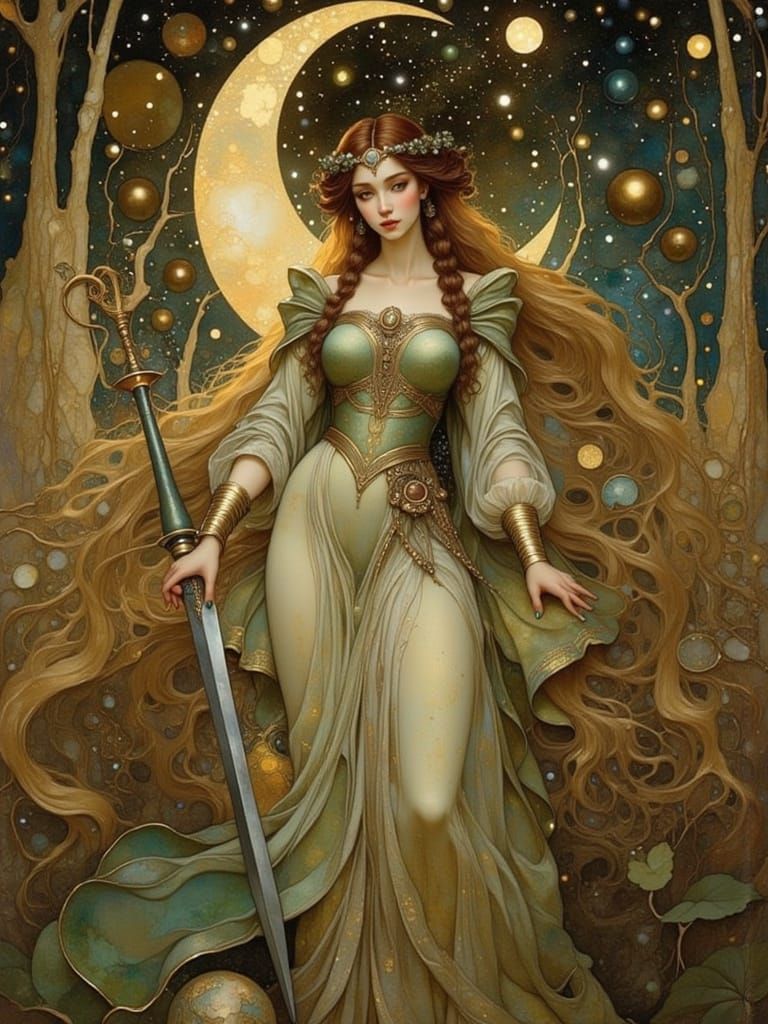 Dreamy Elven Warrior Princess in Art Nouveau Style