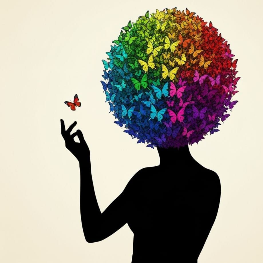 Silhouette with Butterfly Bouquet: Minimalist Illustration