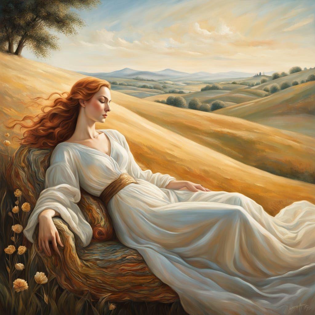 Serene Renaissance Goddess in Golden Light
