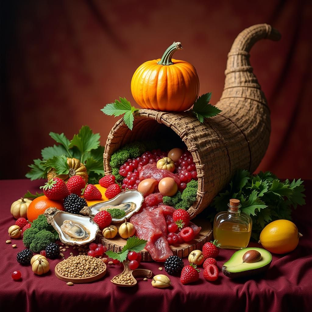 Overflowing Cornucopia Still Life in Fantasy Art Style