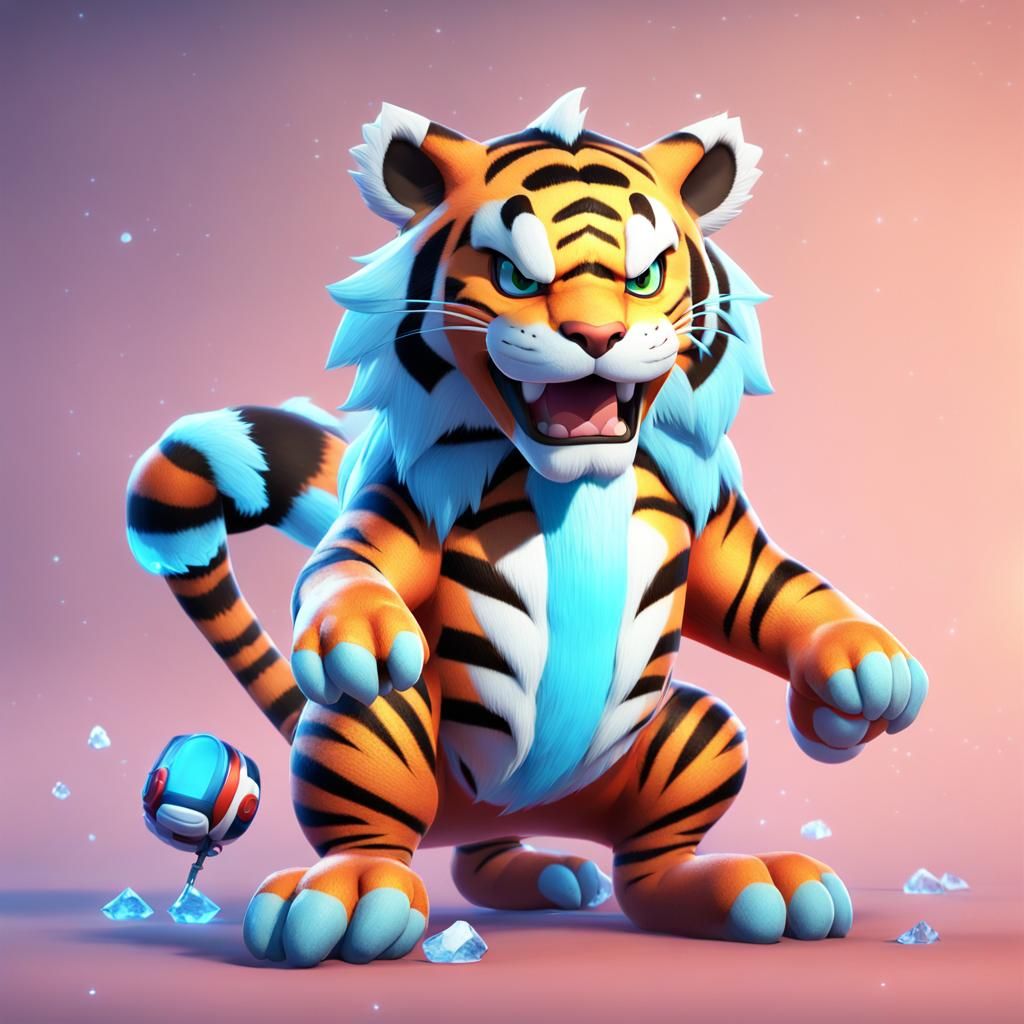 Icy Arrowtail Tiger Pokemon in Pixar Style