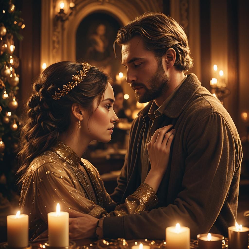 Romantic Embrace in Candlelight: Cinematic Still