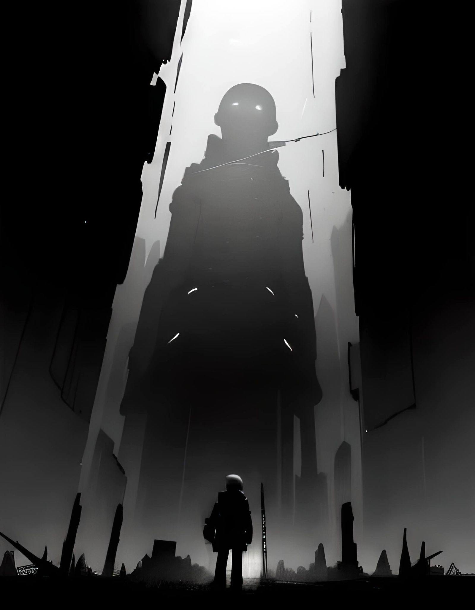 Prometheus Emerges in Ruined City: Anime Style