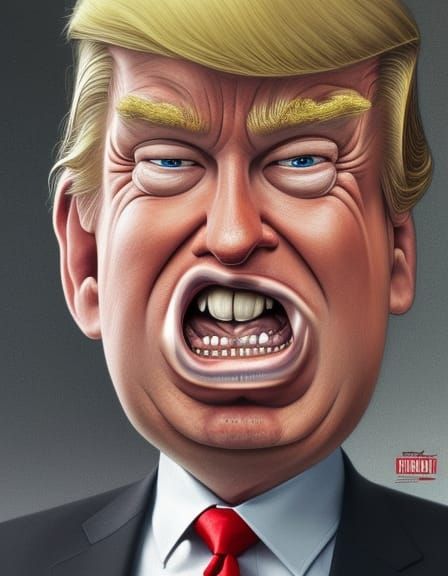 Goofy Donald Trump Caricature Portrait in Digital Art Style