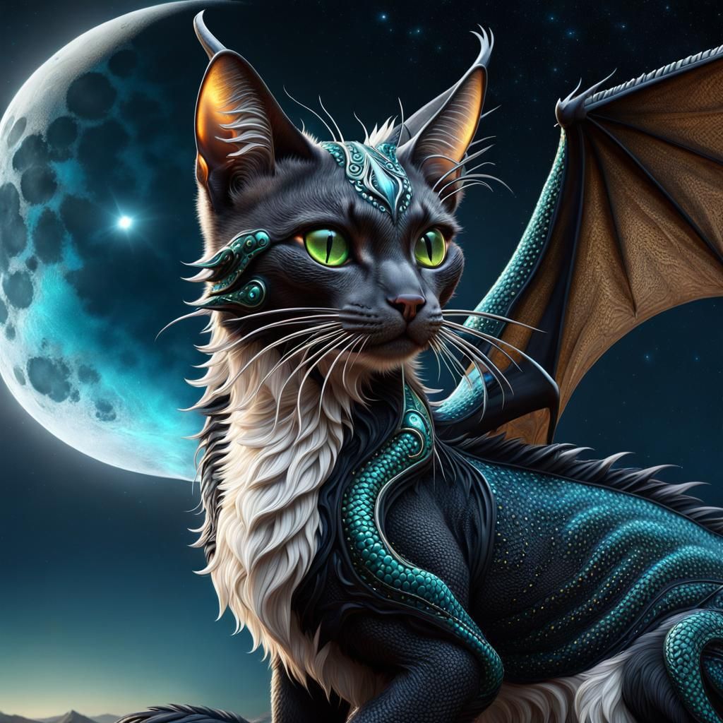 Fantastical Cat Dragon Hybrid in Dark Fantasy Style