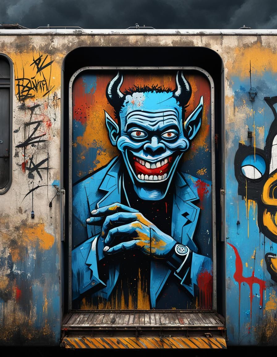 Devil Hunt: Graffiti Mural in Basquiat-Banksy Style