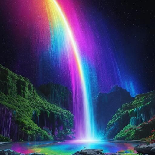 Holographic Rainbow Waterfall in Cosmic Astral Art