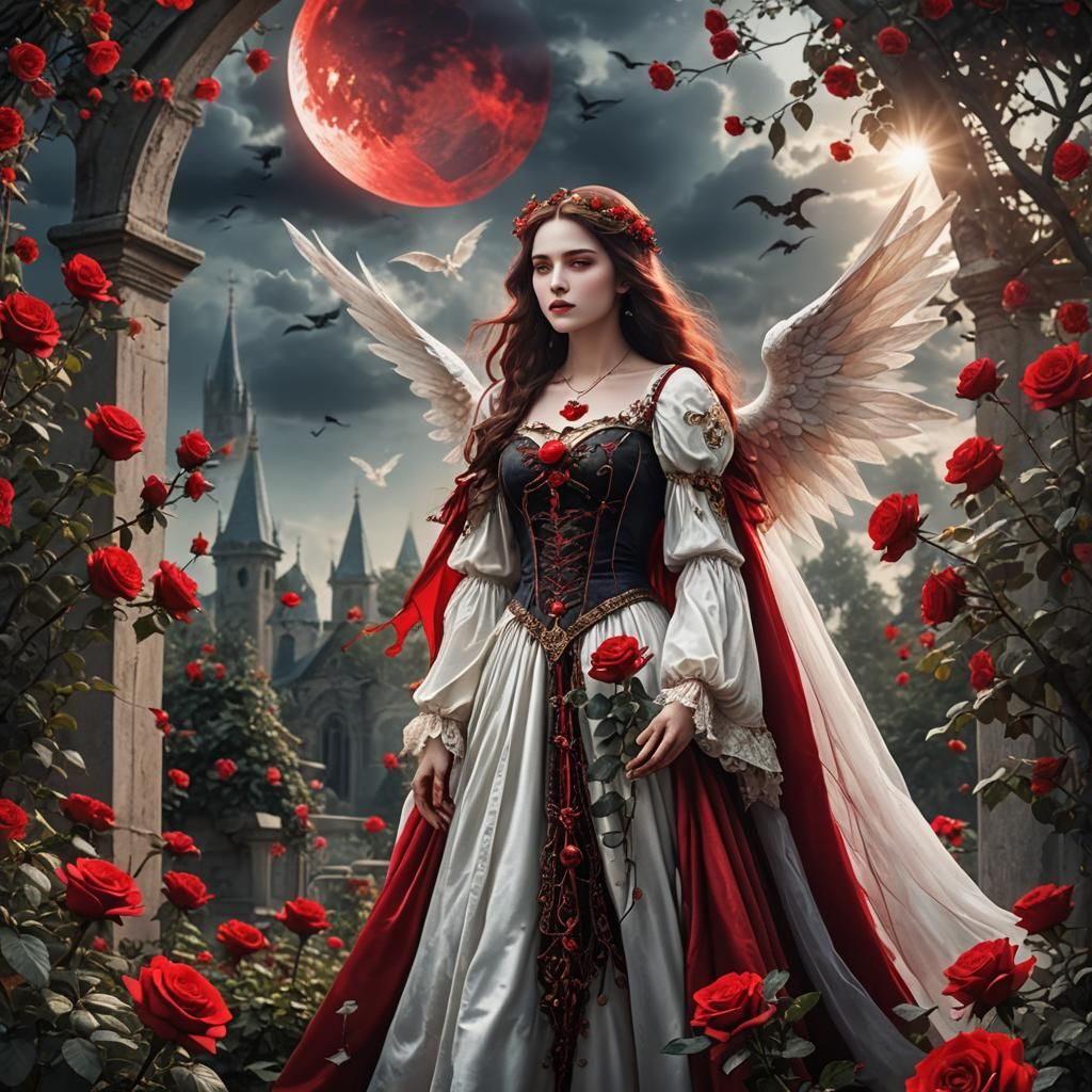 Vampire Princess and Angel in Rose Garden