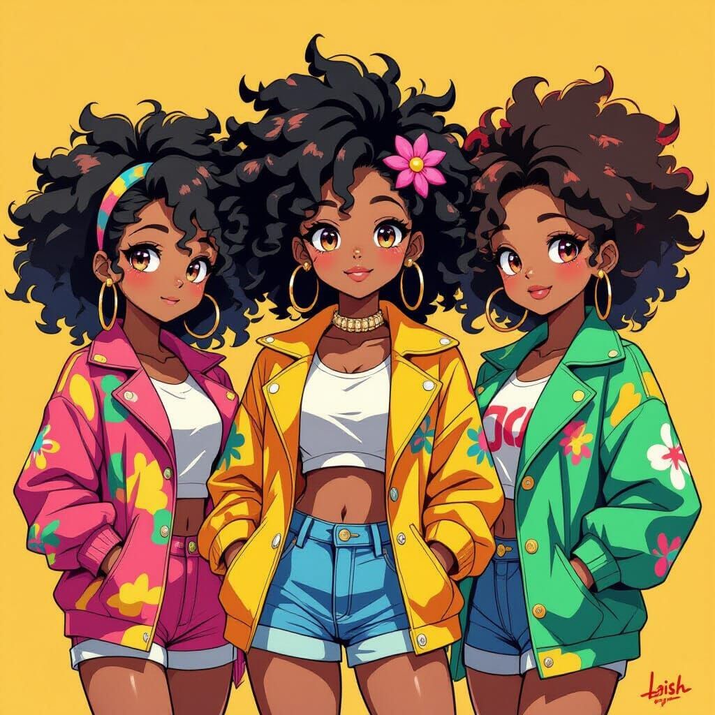 Anime African American Girls in Takashi Murakami Style