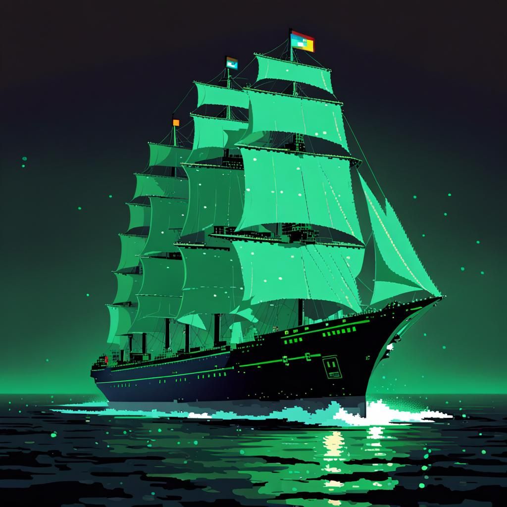 Retro Pixelated Ship in Dot Design