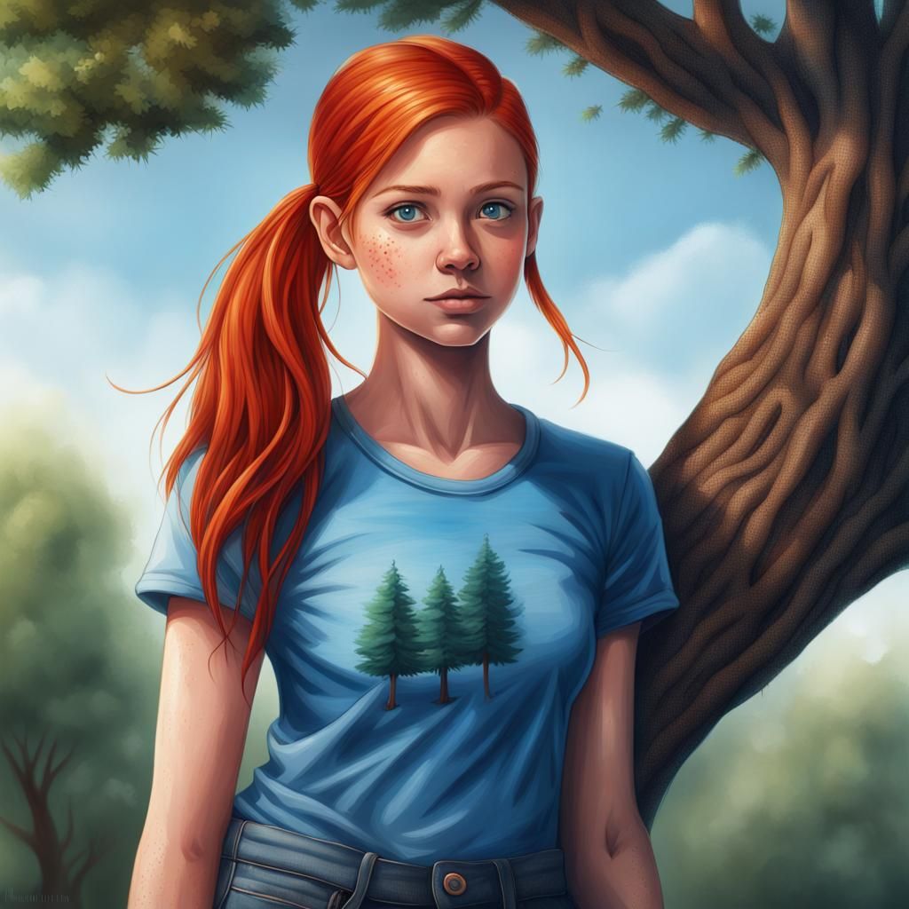 Red-Haired Girl in Children's Book Illustration