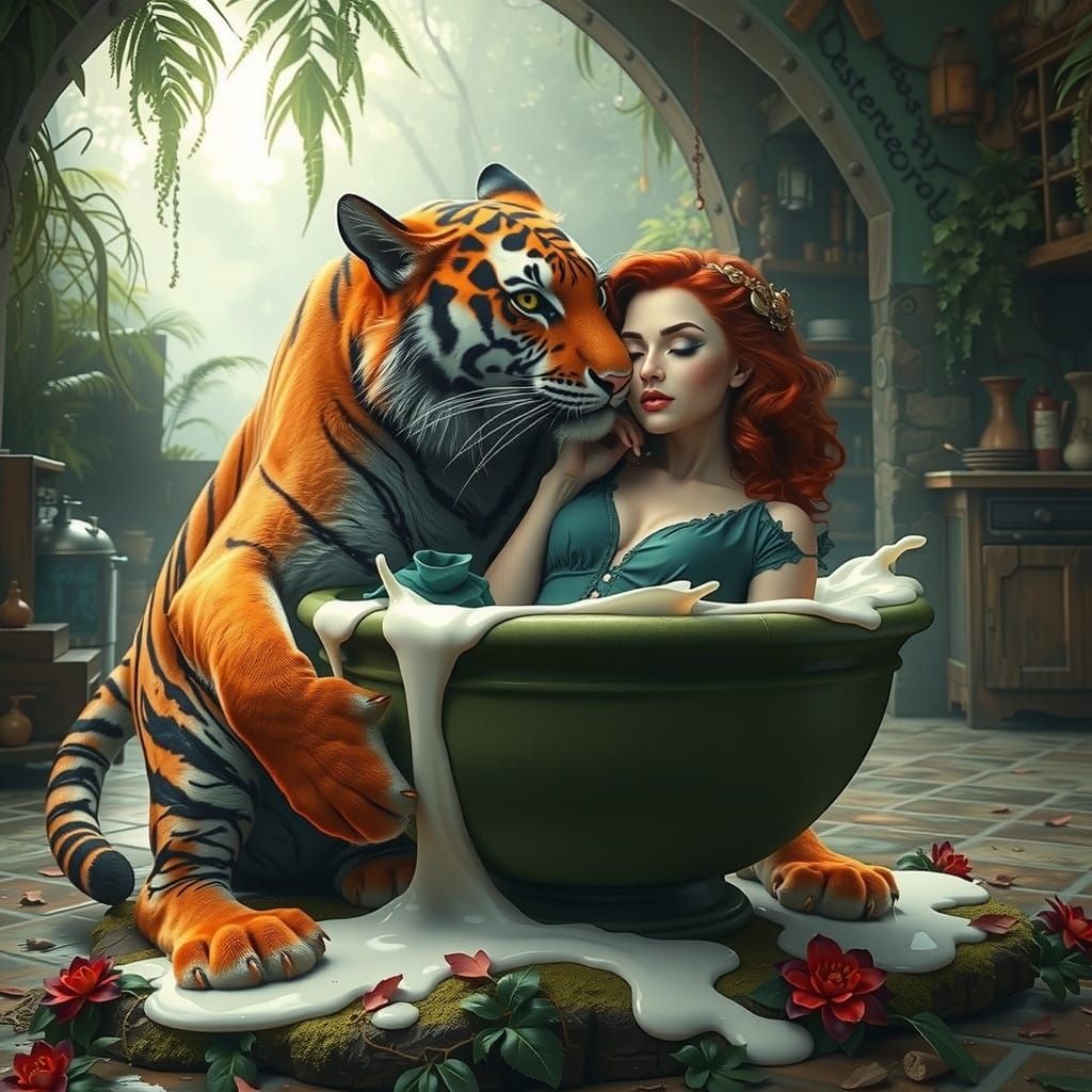 Majestic Tiger in Whimsical Jungle Scene