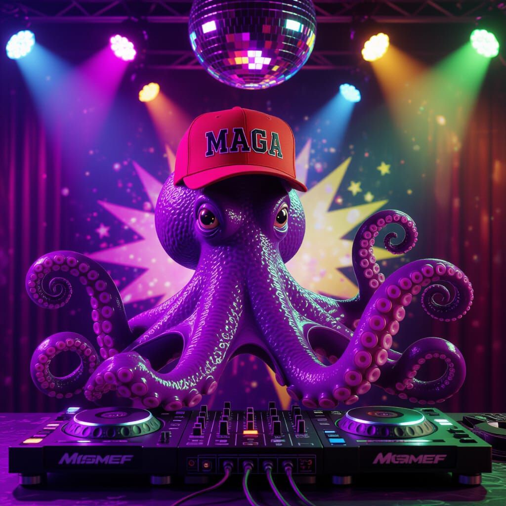 Octopus DJ in Disco Hall: Hyperrealistic Concept Art