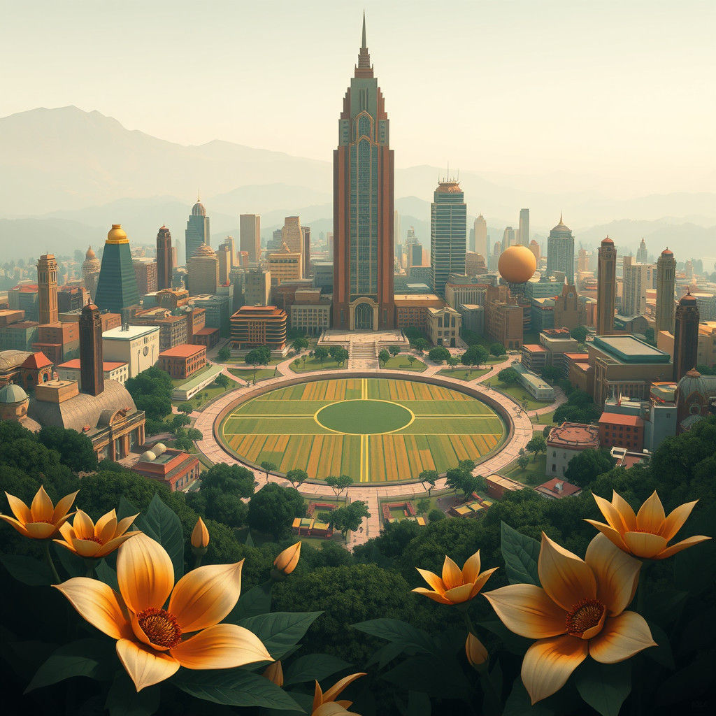 Utopian Cityscape in Art Deco Style