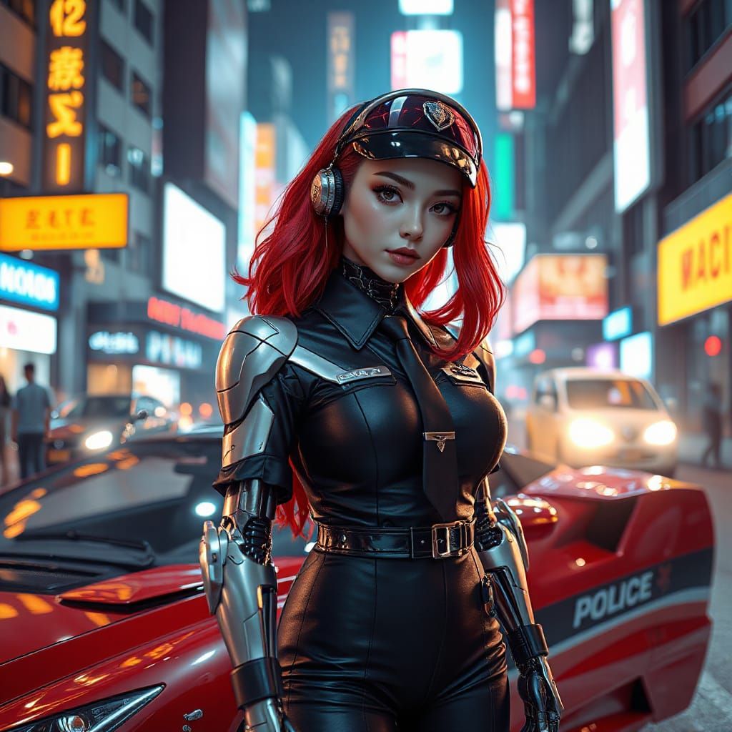 A beautiful cyborg woman is a police officer in a metropolit...