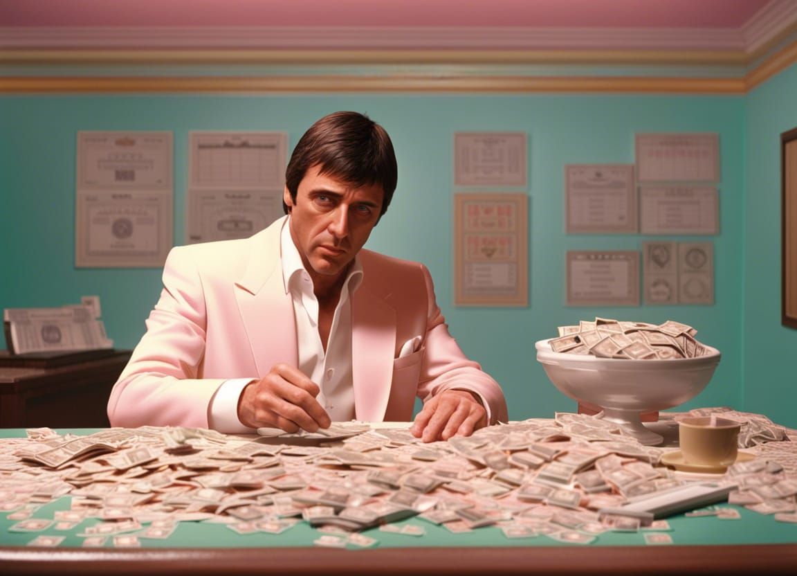 Tony Montana Counting Dollar Bills, Directed by Wes Anderson