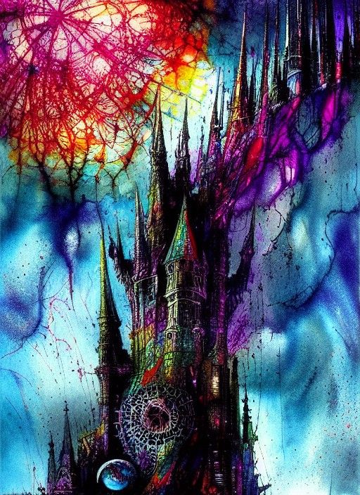 Moonlit Spiral Cathedral in Abstract Expressionist Style