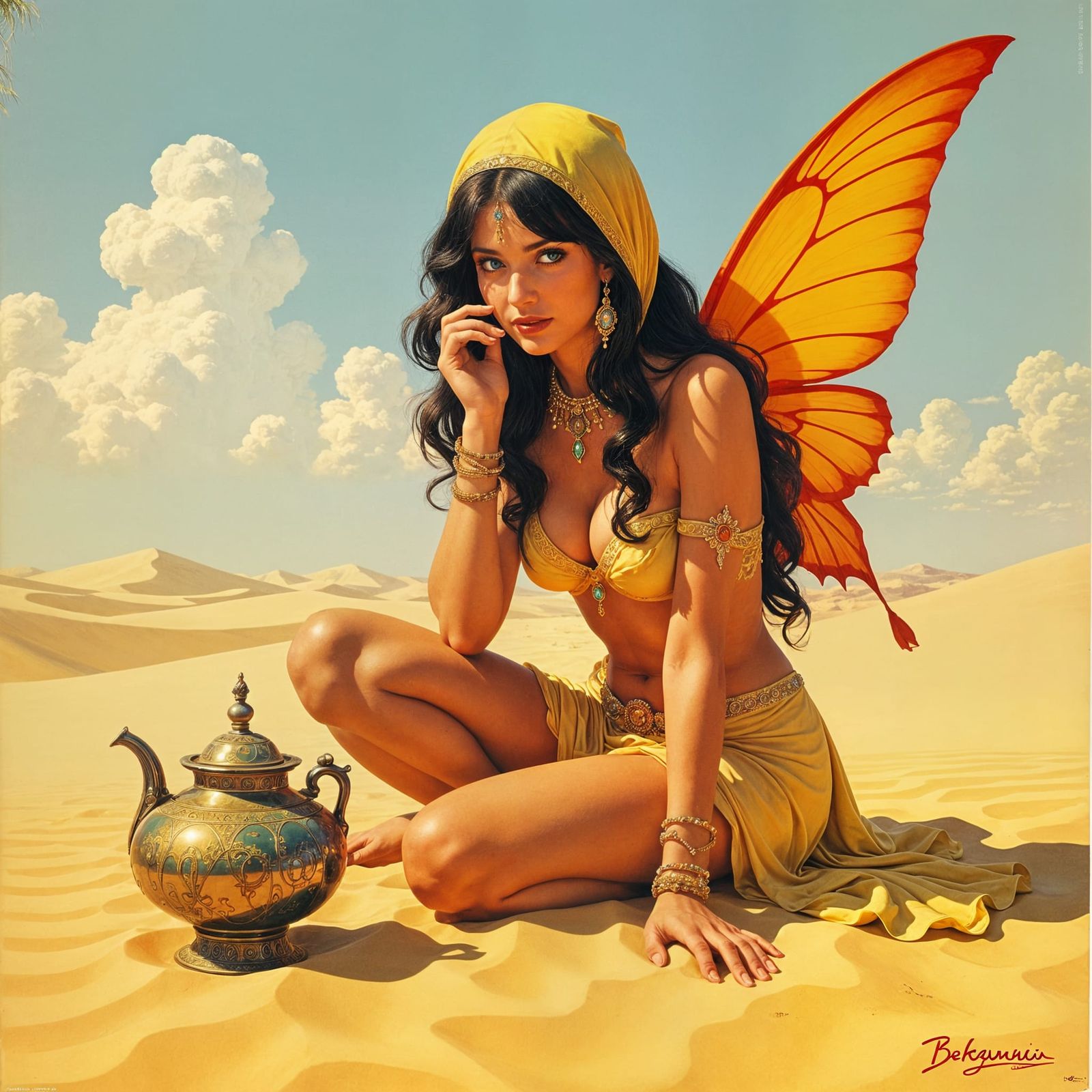 Sand Fairy of the Desert Lamp: Vintage Fantasy Art