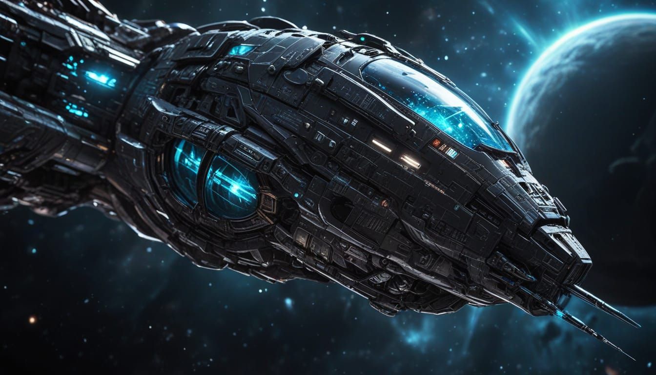 Gigantic Robotic Mosquito Spaceship in Asteroid Field