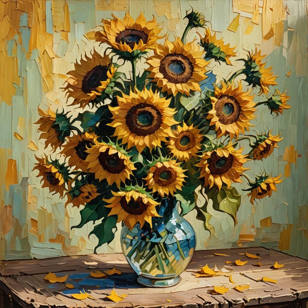 Sunflowers Still Life in Post-Impressionist Style